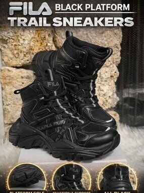 FILA Black High Top Sneakers US 6.5 EU 37.5 Chunky Platform Trail Shoes New